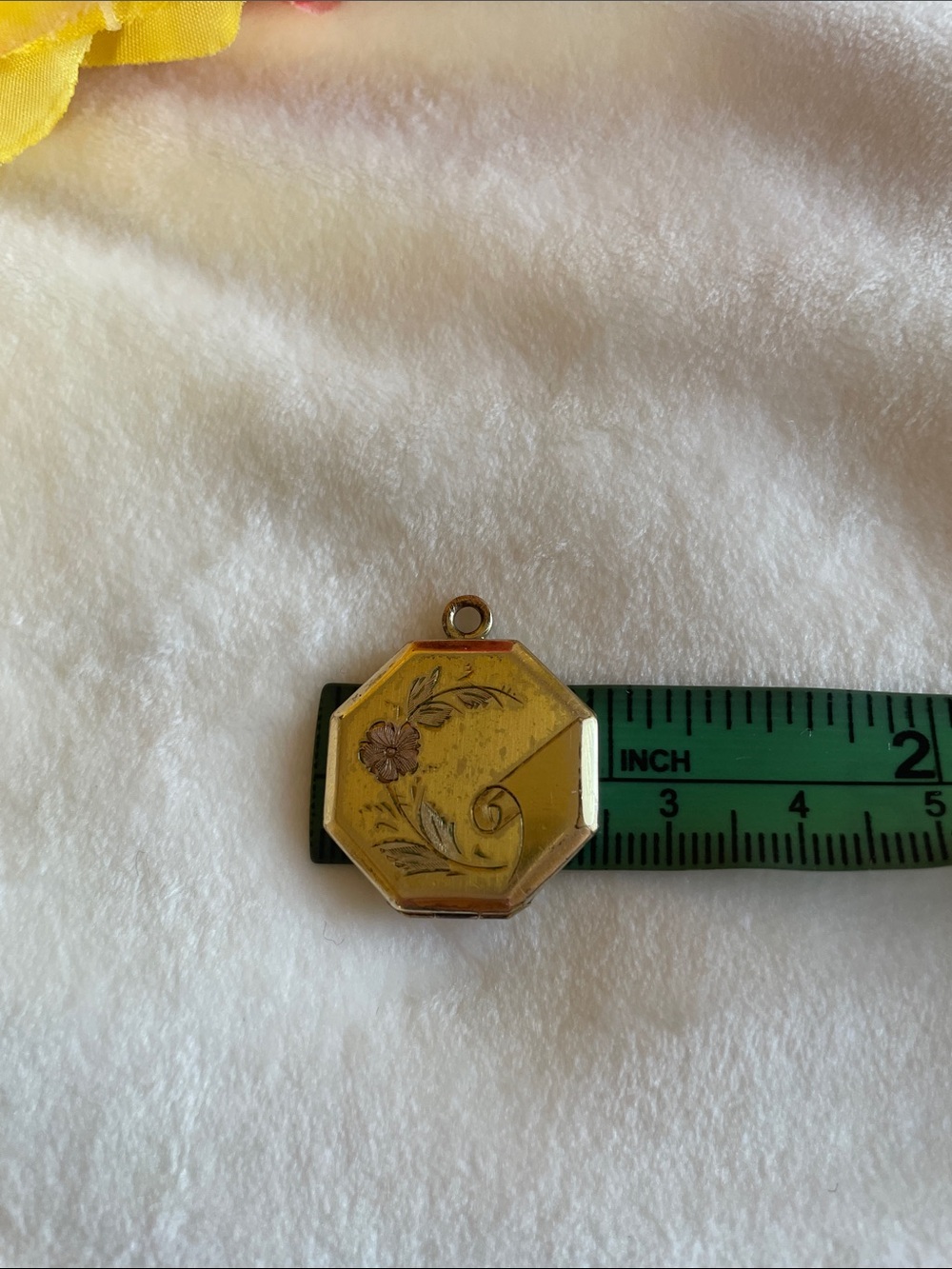 Antique B CO 1/10-14k GF Gold Filled Octagon Tricolor Floral Locket Pendant - Picture 7 of 11